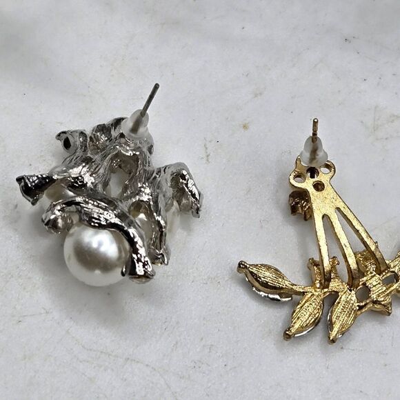 "5/$25" Mismatched Silver/Goldtone Faux Pearl Cluster Rhinestone Post Earrings - Picture 5 of 8